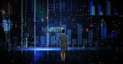 Businesswoman Analyzing Market Data in Advanced Digital Interface - Download Free Stock Images Pikwizard.com