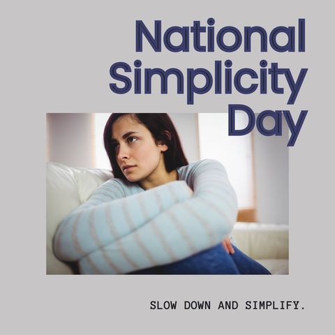 reflective woman embracing national simplicity day message - Download Free Stock Templates Pikwizard.com