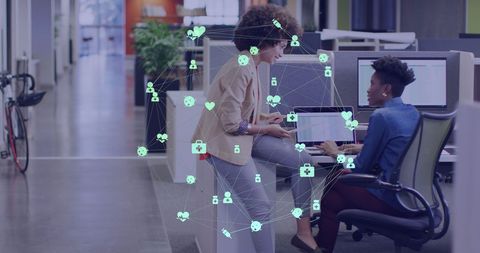 Businesswomen Collaborative Meeting in Modern Office with Medical icon overlay - Download Free Stock Images Pikwizard.com