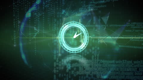 Futuristic Interface with Ticking Clock and Global Network