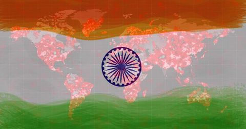 COVID-19 Impact: Indian Flag and World Map Conceptual Art