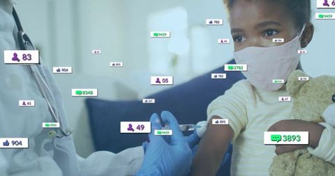 Nurse giving vaccine to child with social media engagement