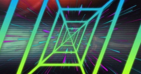 Vibrant Neon Tunnel with Geometric Light Patterns