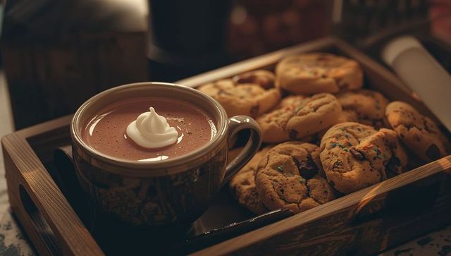 Rustic Tray with Hot Cocoa and Colorful Cookies