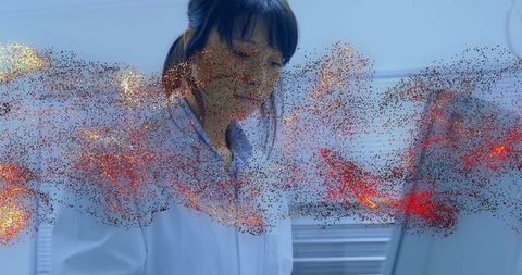 Innovative scientist examining holographic energy particles