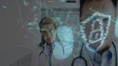 Doctors Collaborating in High-Tech Operating Room with Digital Interfaces