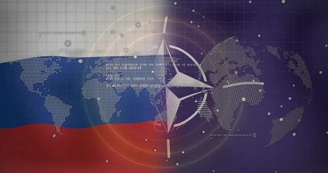Geopolitical tension concept featuring nato and russian flag