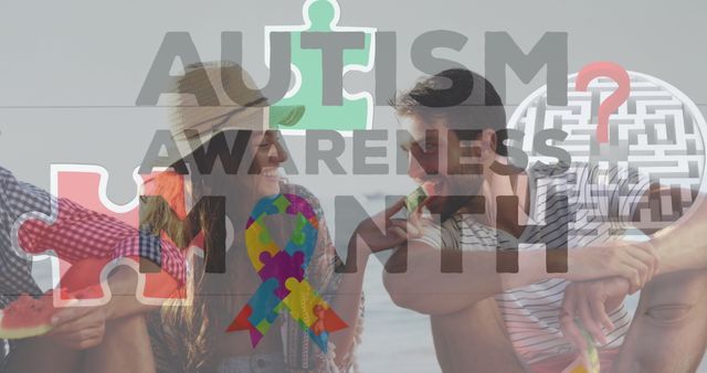 Joyful Friends Celebrating Autism Awareness Month at Summer Beach Party - Download Free Stock Images Pikwizard.com