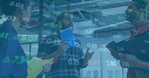 Diverse Team Discussing Financial Data with Digital Interface