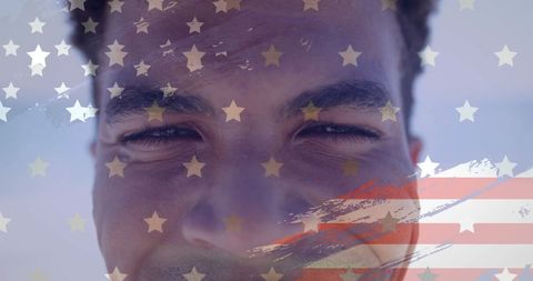 Happy Young Man with American Flag Overlay