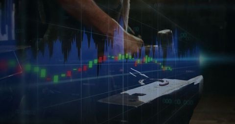 Blacksmith Working with Digital Financial Graph Overlay