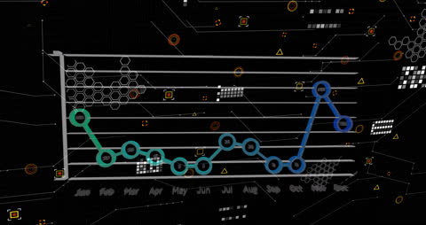 Futuristic Financial Graphs and Data on Black Background