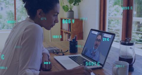Woman Engaged in Virtual Meeting from Home Office