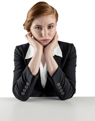 Unhappy Redhead Businesswoman Looking Downtrodden with Transparent Background