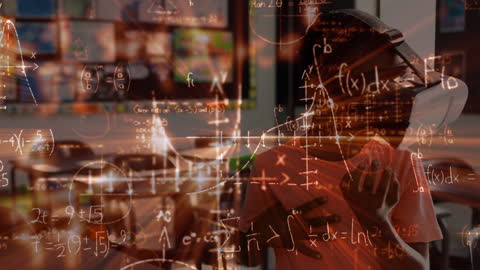 Schoolboy Engaged in Study of Math with Virtual Reality