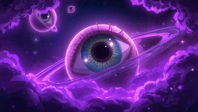 Surreal cosmic eyeball planets in vivid nebula cosmos