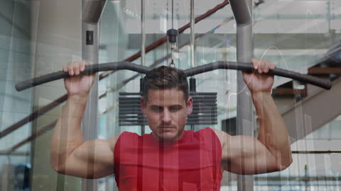 Athletic Man Exercising with Futuristic Data Overlay