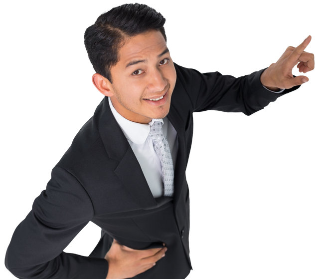 Smiling Businessman Pointing Upward on Transparent Background - Download Free Stock Videos Pikwizard.com