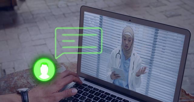 Doctor Providing Telemedicine Services on Laptop Screen with Messaging Icon - Download Free Stock Images Pikwizard.com