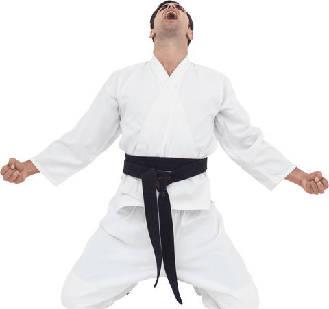 Triumphant Martial Artist Celebrating Victory on Transparent Background