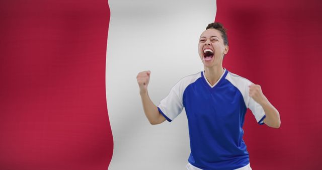 Excited Female Soccer Player Celebrating in Front of Peruvian Flag - Download Free Stock Images Pikwizard.com