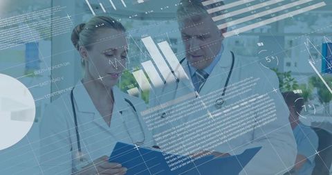 Healthcare Professionals Analyzing Digital Medical Data in Clinic