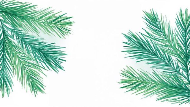 Watercolor pine branch border framing white space for holiday and winter design