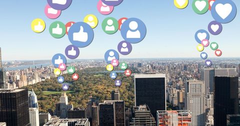 Social Media Likes and Engagement Above Urban Landscape - Download Free Stock Images Pikwizard.com