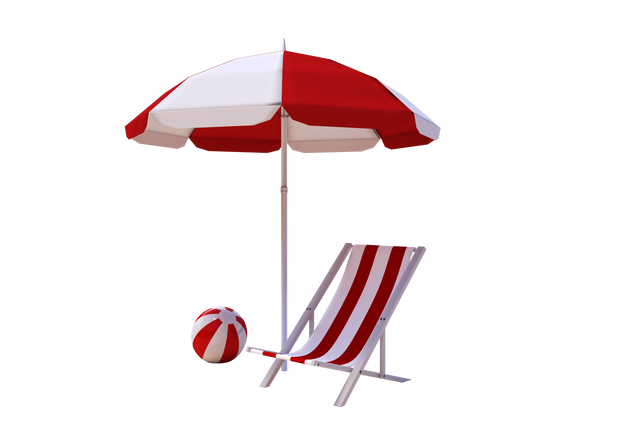 Transparent striped folding chair parasol and ball for summer beach setup - Download Free Stock Videos Pikwizard.com