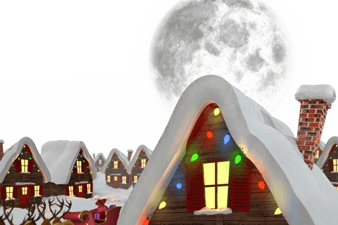 Transparent Christmas Village with Moonlit Snow-Covered Houses