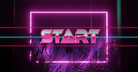 Neon Start Text Overlay with Futuristic Digital Background - Download Free Stock Images Pikwizard.com