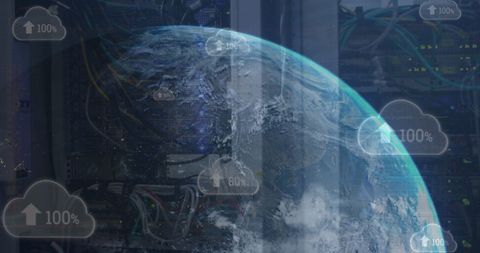 Digital Composite Cloud Computing with Planet and Server Racks - Download Free Stock Images Pikwizard.com