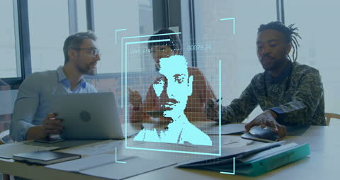 Biometric Data Interface Over Business Team in Office Meeting