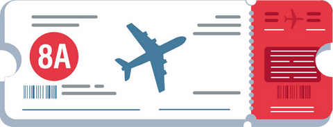 Flat vector boarding pass with red stub on transparent background