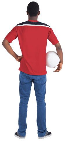 Young African Football Fan Holding Ball Facing Away Transparent Background
