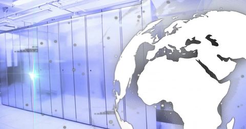 Global Data Processing with Digital Servers and World Map Overlay - Download Free Stock Images Pikwizard.com
