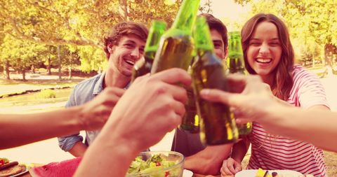 Young Adults Enjoying Outdoor Beer Toast at Casual Picnic Gathering - Download Free Stock Images Pikwizard.com