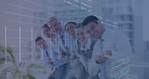 Business Team Collaborating with Data Analytics Overlay