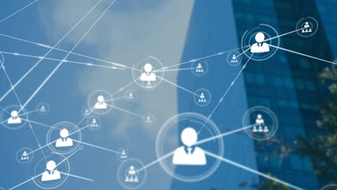 Digital Network Links Over Modern Urban Cityscape