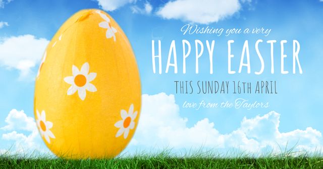 Easter Card with Giant Yellow Egg and Spring Flowers - Download Free Stock Templates Pikwizard.com