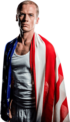 American Athlete Posing with Transparent USA Flag