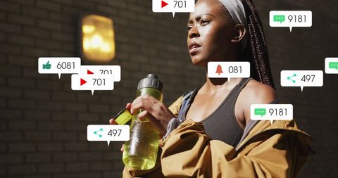 Female Athlete Engaging with Social Media Growth Metrics