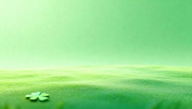 Sitting four-leaf clover on soft green velvet turf with spacious copy space
