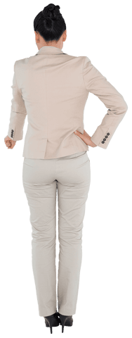 Rear View Businesswoman Pointing on Transparent Background