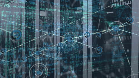 Digital Network Connections and Data Processing in Server Room