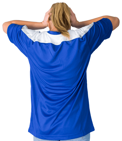 Transparent disappointed football fan in blue gesturing