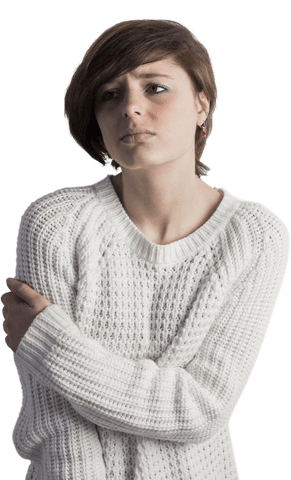 sad young woman in white knitted women’s sweater on transparent background - Download Free Stock Videos Pikwizard.com