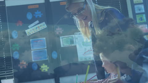 Innovative Classroom with Teacher and Students Digitally Engaged