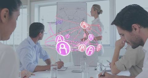 Presenting ar network visualization with holographic avatars during business team meeting