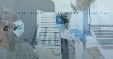 Healthcare Professional Administering Vaccine with Data Visualization Overlay